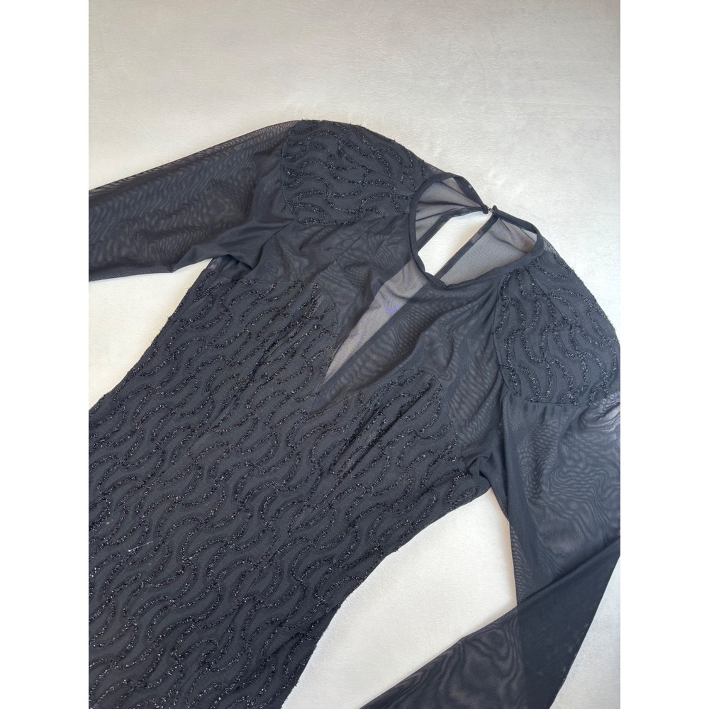 Susan Roselli for Vijack 80's Black Beaded Mesh Long Sleeve Party‎ Dress Size 10